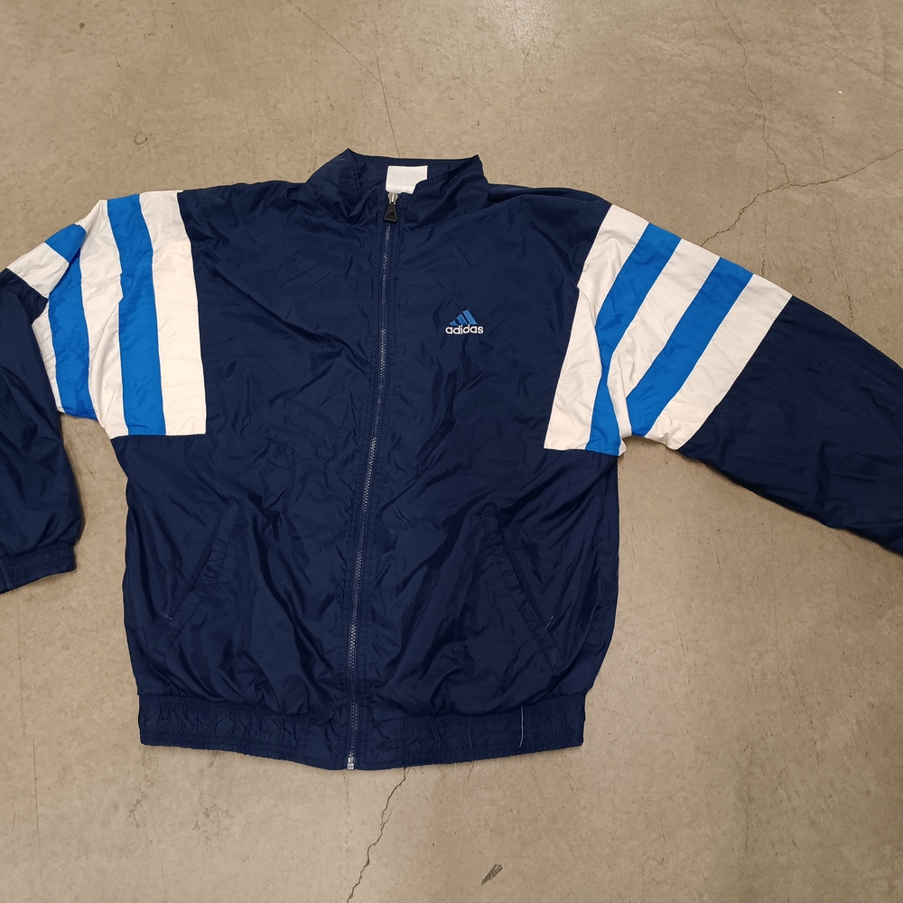 Adidas Men's Blue and White Jacket Vintage Windbreaker Sz Large